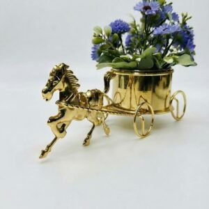 YS2323 ( Royal Golden Horse-Drawn Floral Planter with Blue Blossoms )