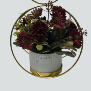 YS2324 ( Burgundy Chrysanthemum Floral Arrangement in Gold Heart Frame )