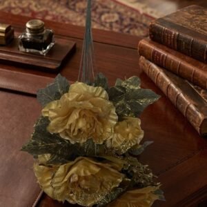 2676 ( Elegant Golden Artificial Rose Flower Bunch with Decorative Leaves for Home Dรฉcor )