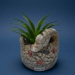 2156 ( Artificial Green Succulent Plant in Rustic Stone-Effect Decorative Pot )