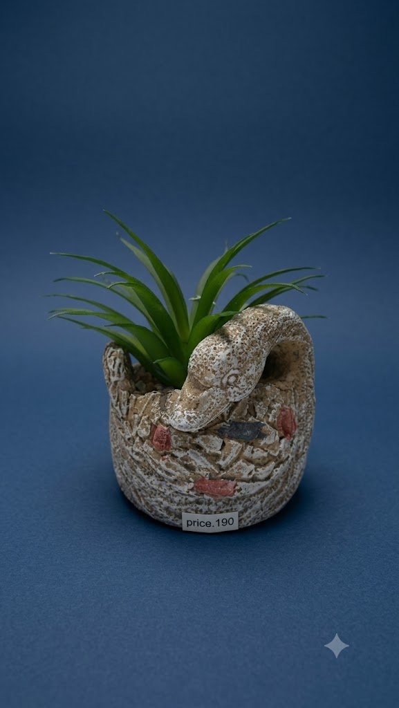 2156 ( Artificial Green Succulent Plant in Rustic Stone-Effect Decorative Pot )