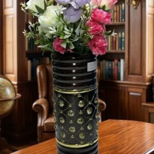 Luxury Multicolour Artificial Flower Arrangement in Decorative Black & Gold Designer Vase