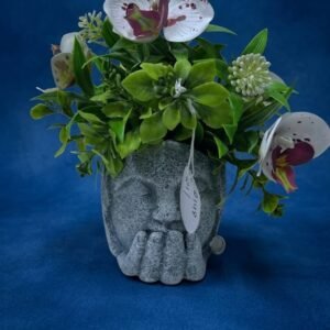 2148 ( Artificial Orchid Floral Arrangement in Hand-Shaped Grey Decorative Pot )