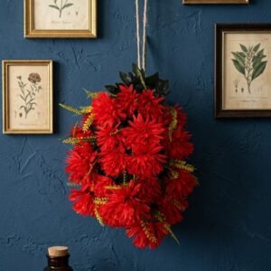 36 ( Artificial Dark Red Chrysanthemum Flower Bouquet with Green Foliage )