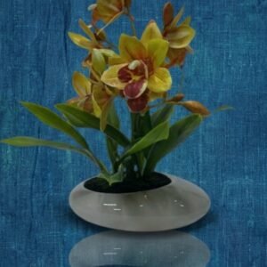 2063 ( Artificial Yellow-Green Orchid Flower Arrangement in Premium Grey Decorative Bowl )