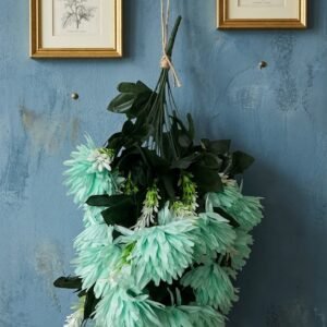 24 ( Artificial Mint Green Chrysanthemum Flower Bouquet with Dark Green Foliage
