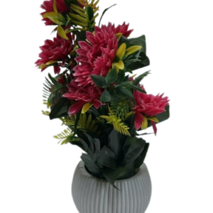 Artificial Pink Melon Sunflower Plant with Decorative Ribbed Grey Pot