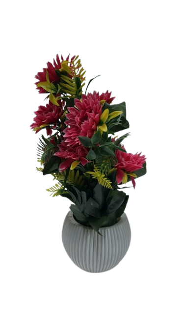 Artificial Pink Melon Sunflower Plant with Decorative Ribbed Grey Pot